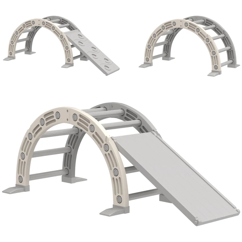 AIYAPLAY Klettergerät für Kinder von 18-48 Monaten 4 in 1 mit Kletterbogen, Wippe, Rampe und Rutsche 164x70x57 cm Grau und Weiß