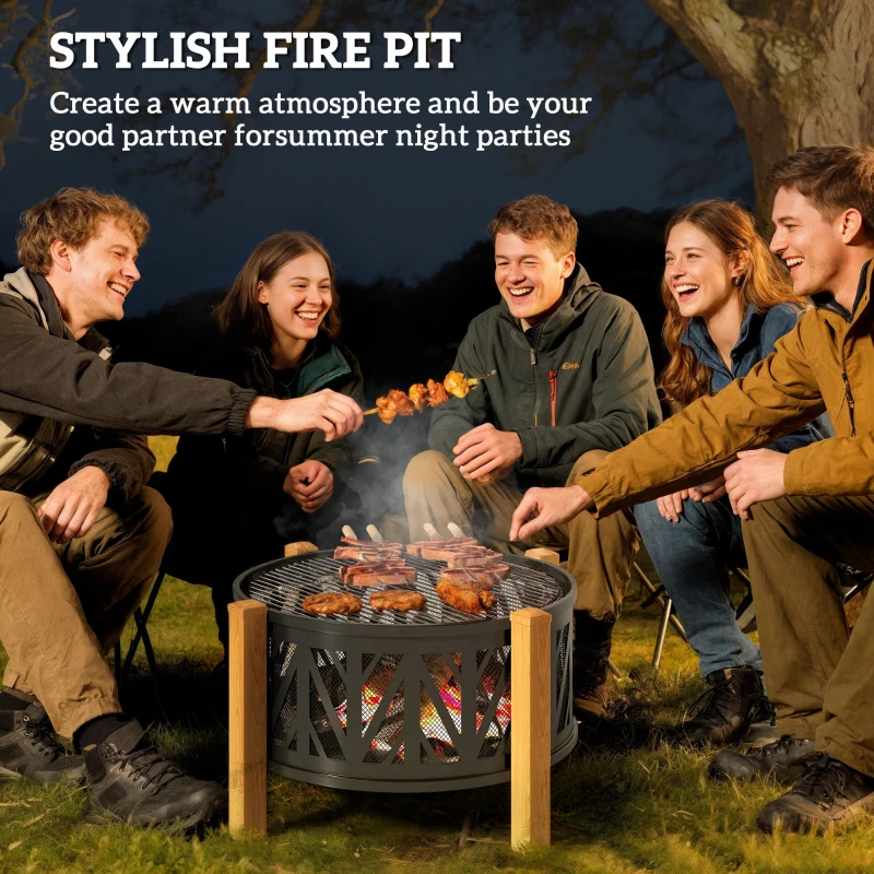 Outsunny Braciere 2-in-1 Ø75 x 58 cm con Protezione anti-scintille, Nero