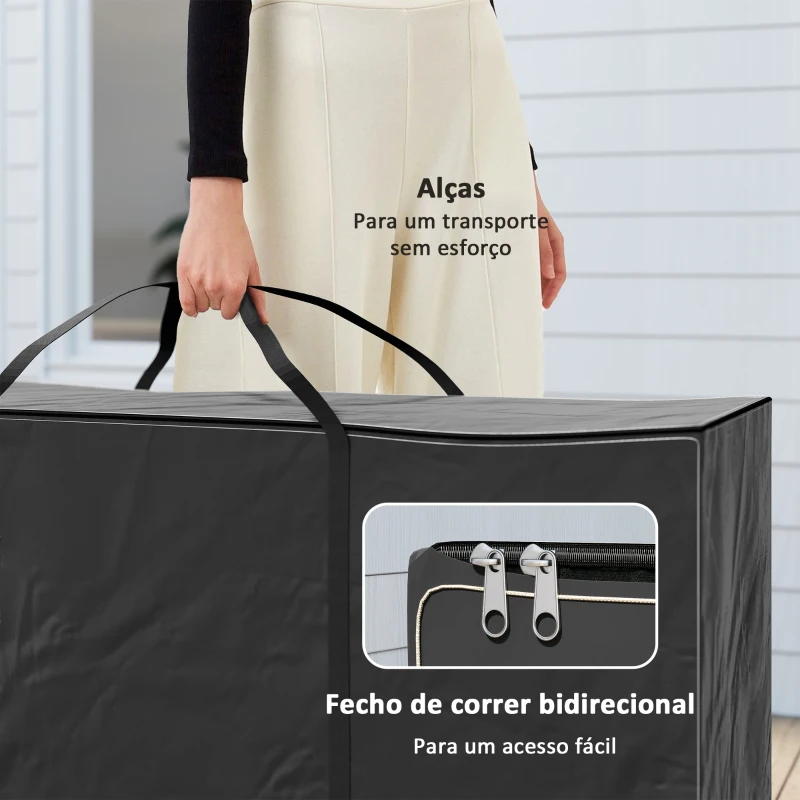Outsunny Bolsa de Armazenamento para Almofadas de Jardim Impermeável Bolsa de Arrumação para Árvore de Natal 175x55x75 cm Preto