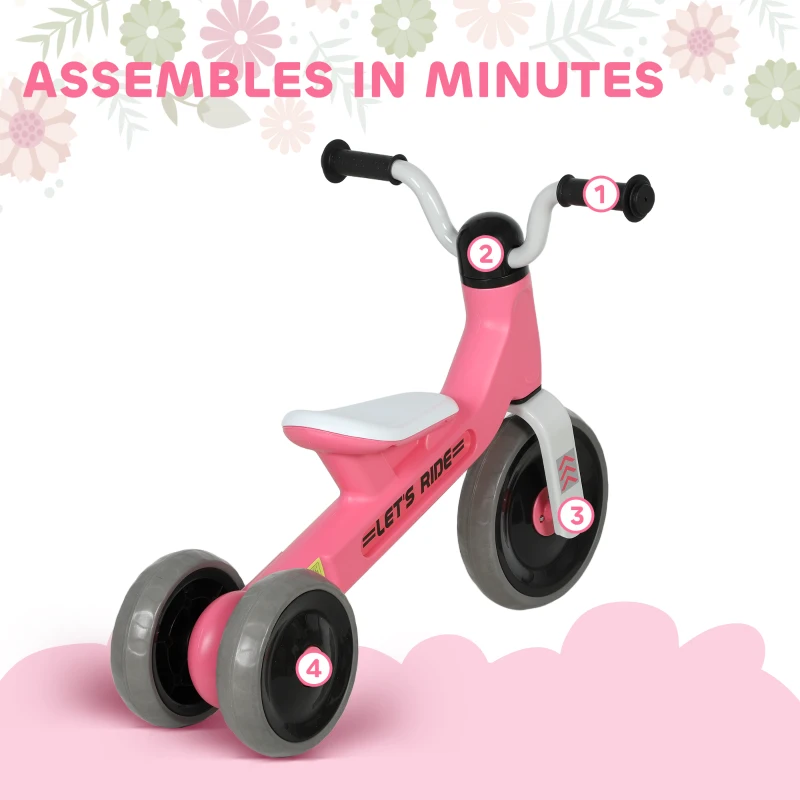 AIYAPLAY Laufrad für Babys 1-3 Jahre bis 20 kg, Kinderfahrrad ohne Pedale, 3 leise Räder, 69 x 40 x 49 cm, Rosa
