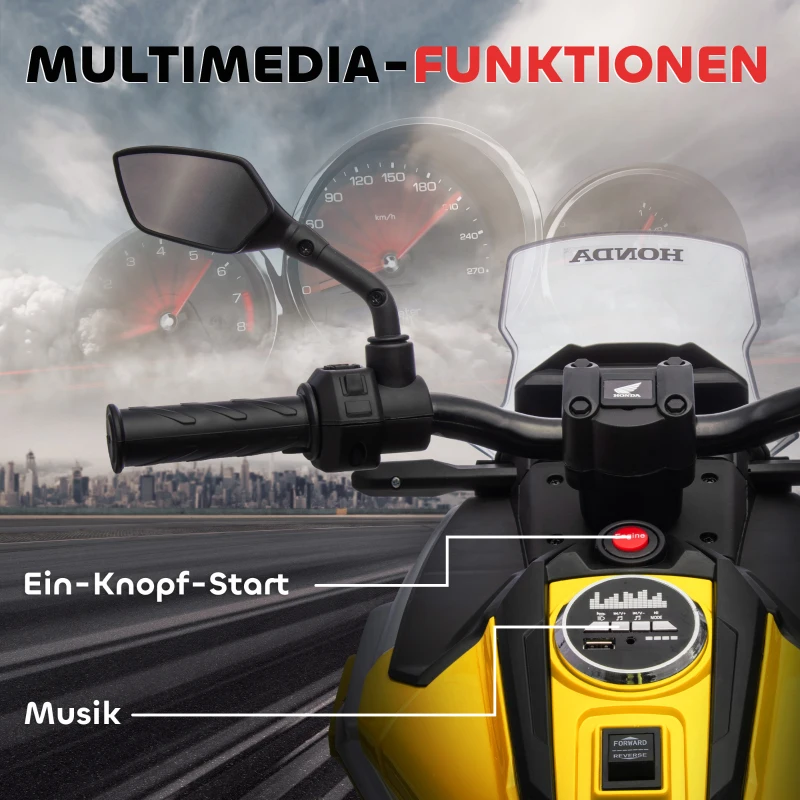 AIYAPLAY Elektrische Kindermotor, Honda, 3 km/u, Muziek & Licht, 3-6 Jaar, tot 30 kg, Geel(m-5)