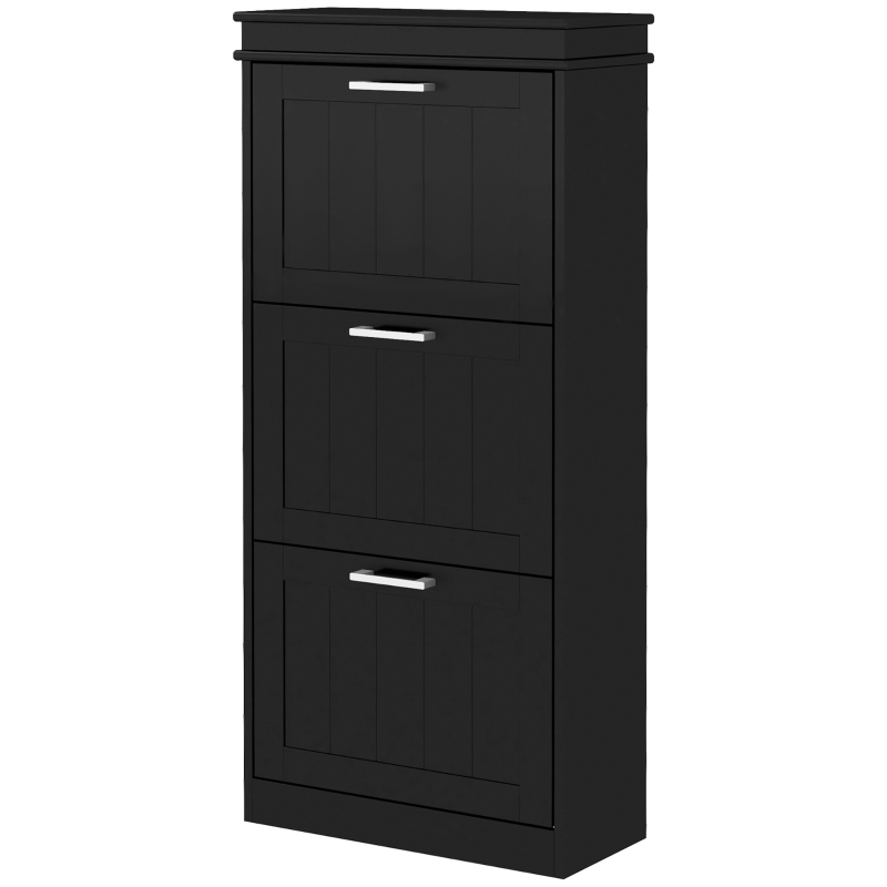 HOMCOM Meuble à chaussures, armoire à chaussures 3 portes abattants 15 paires, étagères réglables, 54 x 24 x 117,5 cm, noir
