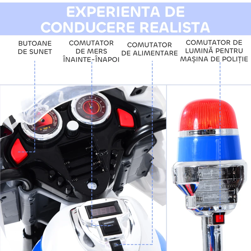 Homcom Motoreta Electrica Copii – 3 Roti, Lumini & Sunete(m-3)