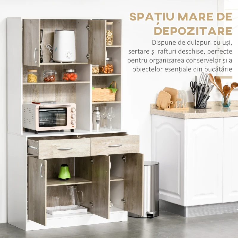 Homcom Bufet Bucatarie Alb & Lemn – Compartimentare Moderna & Practica(m-4)