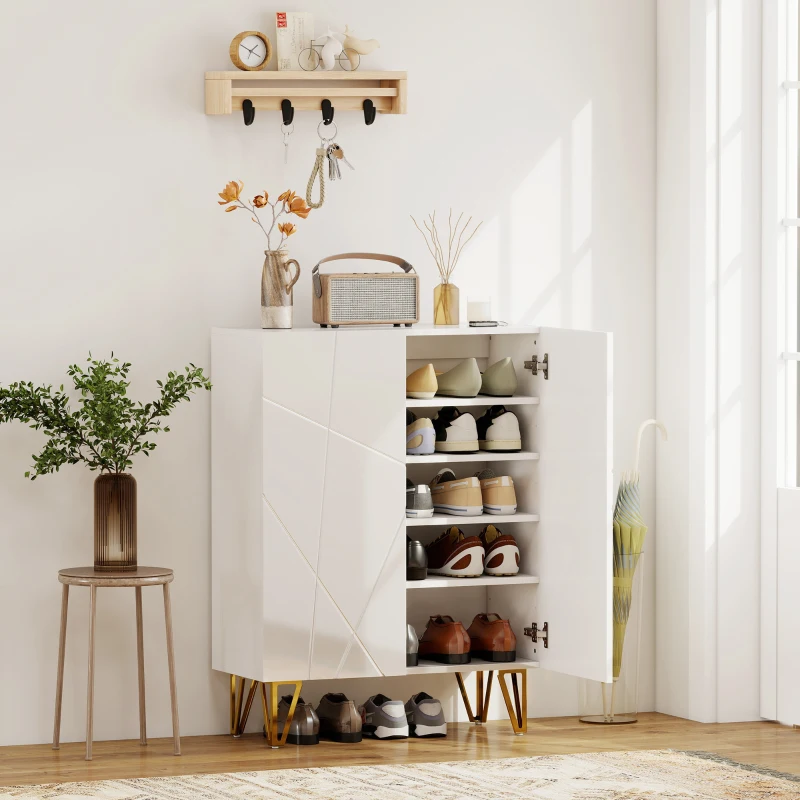 HOMCOM Armario de Zapatos con 2 Puertas, Zapatero, Almacenamiento de Zapatos con 4 Estantes Ajustables 72 x 31,5 x 95 cm, Blanco