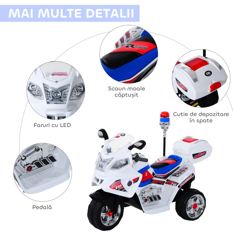 Homcom Motoreta Electrica Copii – 3 Roti, Lumini & Sunete(m-4)