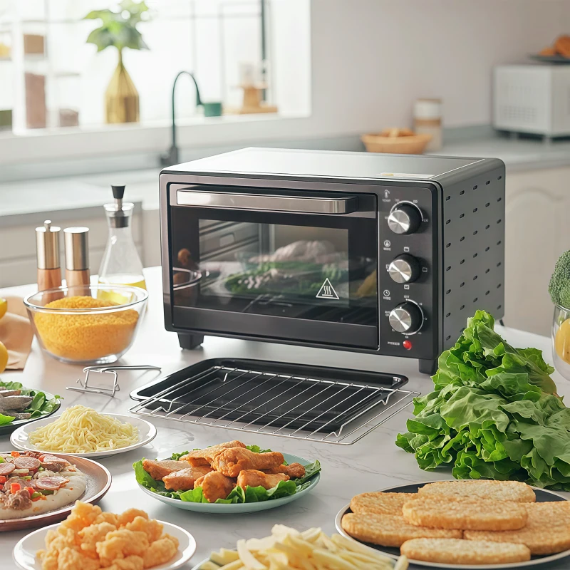 HOMCOM mini-oven 21 l met 1 rooster en 1 bakplaat 3 kookstanden instelbare temperatuur oven 1400W metaal RVS gehard glas zwart + zilver 46,4 x 38 x 28,5 cm(m-13)