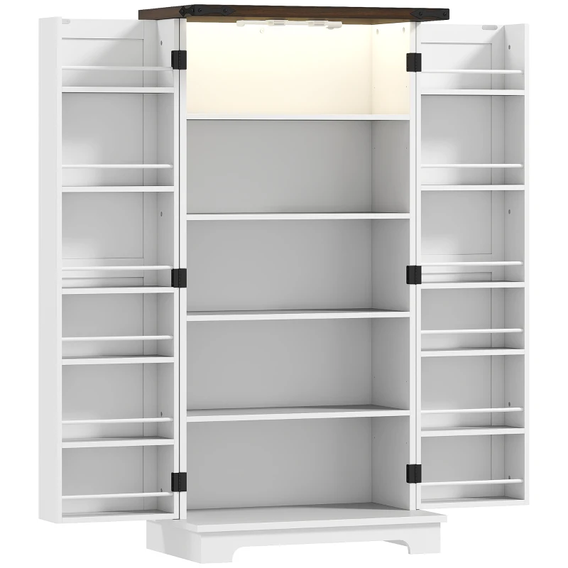 HOMCOM Küchenbuffet, Küchenmöbel Aufbewahrung, mit 12 Türregalen, magnetisches LED-Licht, 60 x 40 x 120 cm, weiß