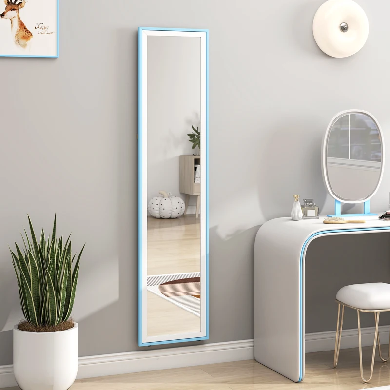 HOMCOM Ganzkörperspiegel mit MDF Rahmen, Rechteckiger Wandspiegel mit 2 Nutzungsformen 37x4x157 cm Weiß und Blau