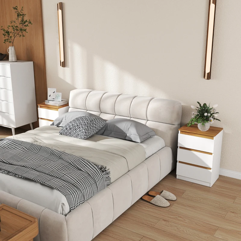 HOMCOM Set van 2 Nachttafels met 3 Lades – Modern en Functioneel voor Slaapkamer en Woonkamer