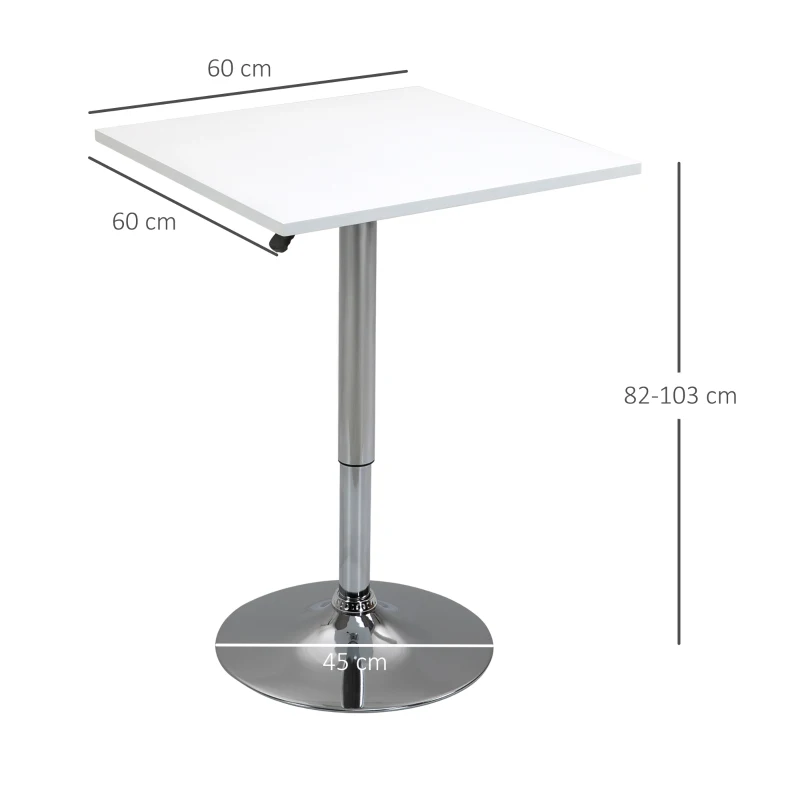 HOMCOM Regulowany stół barowy, obrotowy o 360°, nogi odporne na zarysowania, stabilna metalowa podstawa, Biały