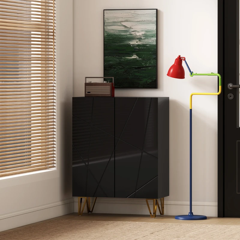 HOMCOM Armoire à chaussures avec 2 portes, meuble à chaussures, rangement à chaussures avec 4 étagères ajustables 72 x 31,5 x 95 cm, Noir