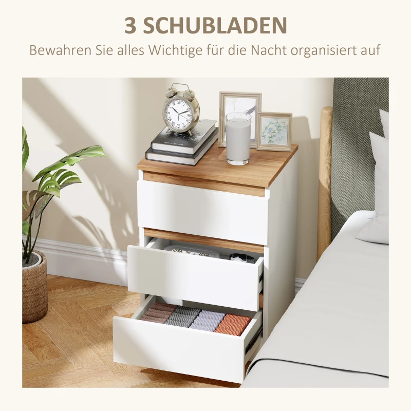 HOMCOM Set van 2 Nachttafels met 3 Lades – Modern en Functioneel voor Slaapkamer en Woonkamer