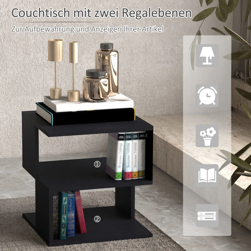 HOMCOM Beistelltisch Betttisch mit modernes Design, Couchtisch für Büro Wohnzimmer Esszimmer Arbeitszimmer, leicht zu montieren, Spanplatte, Schwarz, 40x40x43 cm