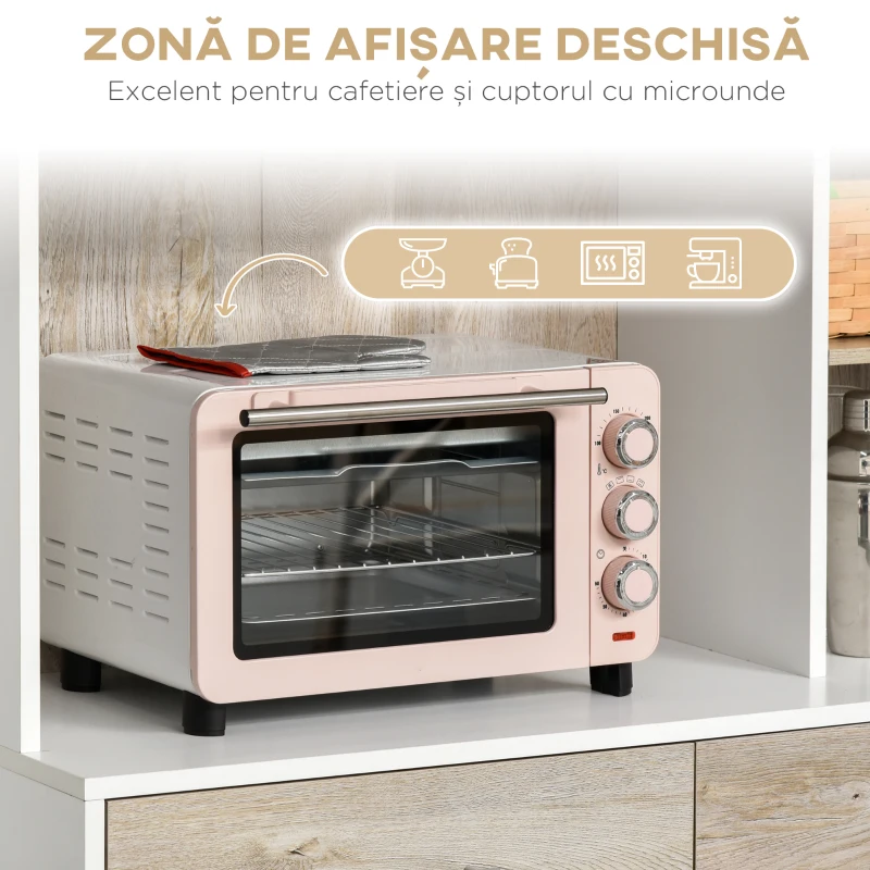 Homcom Bufet Bucatarie Alb & Lemn – Compartimentare Moderna & Practica(m-5)