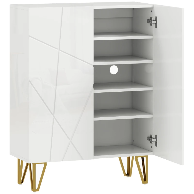 HOMCOM Armario de Zapatos con 2 Puertas, Zapatero, Almacenamiento de Zapatos con 4 Estantes Ajustables 72 x 31,5 x 95 cm, Blanco