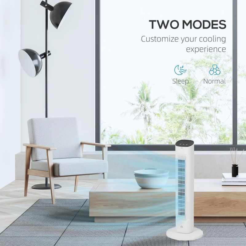 HOMCOM Zuilventilator 50W met Afstandsbediening stille 3 snelheden Timer en 85° Oscillatie 30 x 30 x 78 cm wit