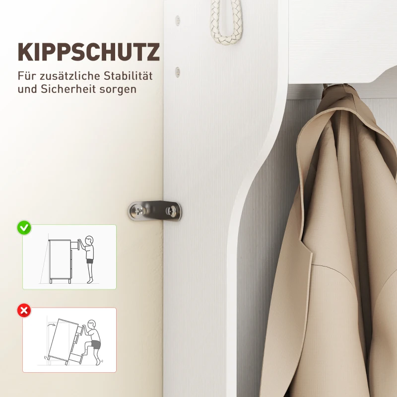 HOMCOM Kapstok met Plank, Bank, Haken, Schoencompartimenten, Spanplaten, MDF, Wit(m-6)
