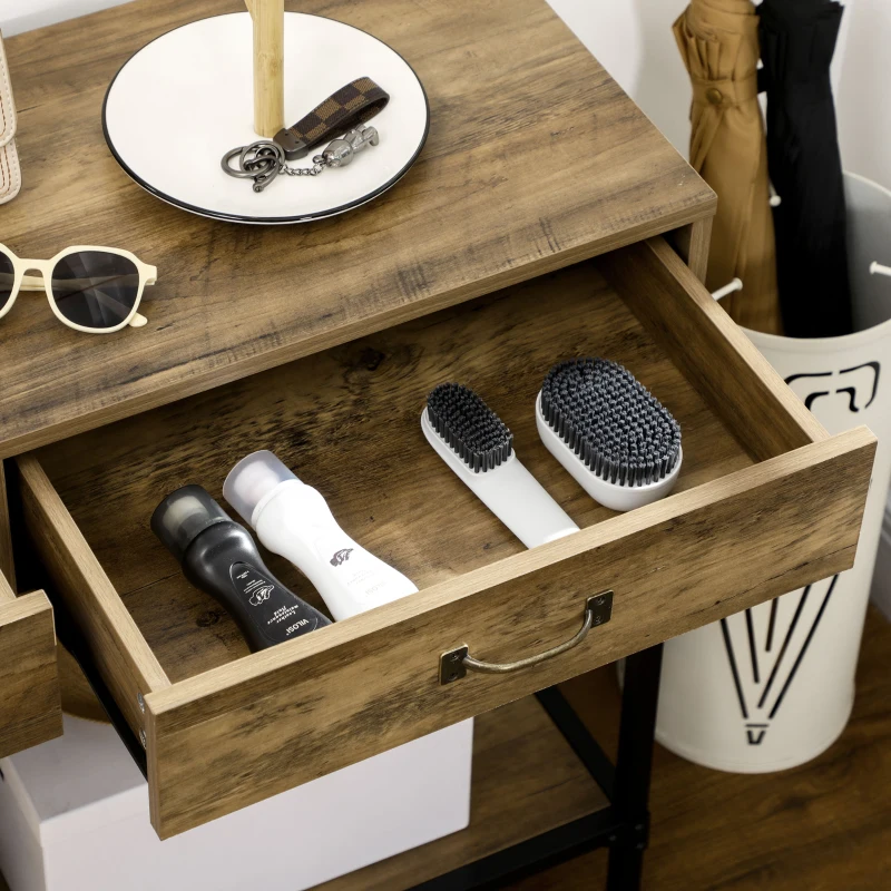 HOMCOM Table Console Table d'appoint d'entrée Industriel dim. 100L x 35l x 76H cm avec 2 tiroirs et 1 plateau Aspect Bois