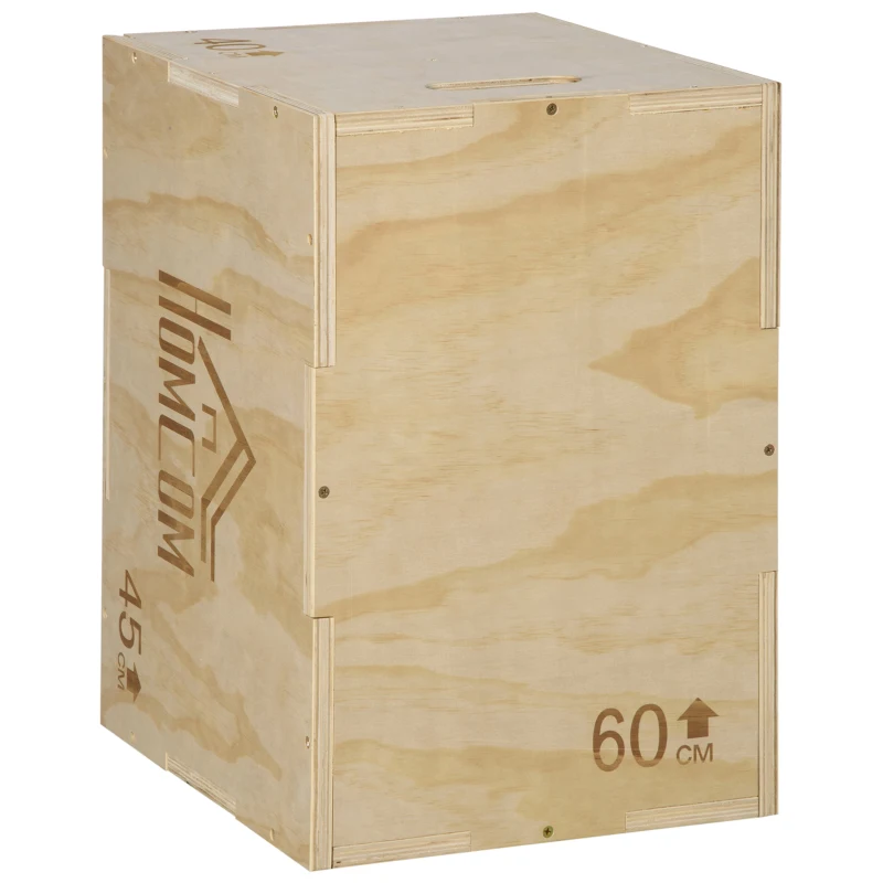 HOMCOM Plyo Box, sprongbox van hout, plyometrisch platform met handgreep voor thuis, 45 x 40 x 60 cm, natuurhout