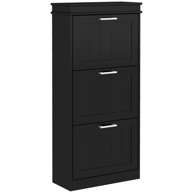HOMCOM Schuhschrank, Schuhschrank 3 klappbare Türen 15 Paare, verstellbare Regale, 54 x 24 x 117,5 cm, Schwarz