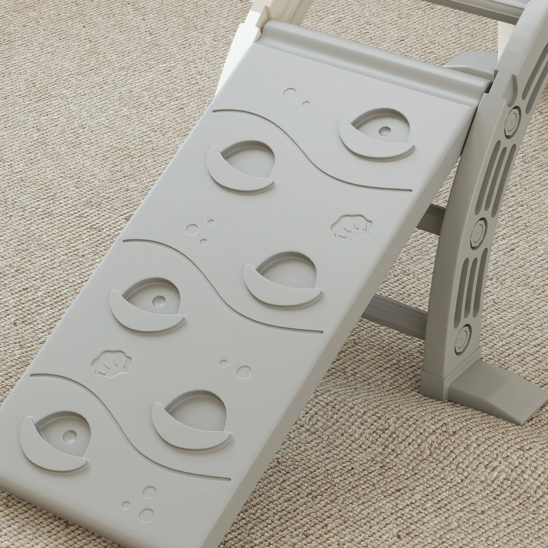 AIYAPLAY Struttura per Arrampicata, per Bambini di 18-48 Mesi, 4 in 1 con Arco di Arrampicata, Dondolo, Rampa e Scivolo 164x70x57 cm, Grigio e Bianco