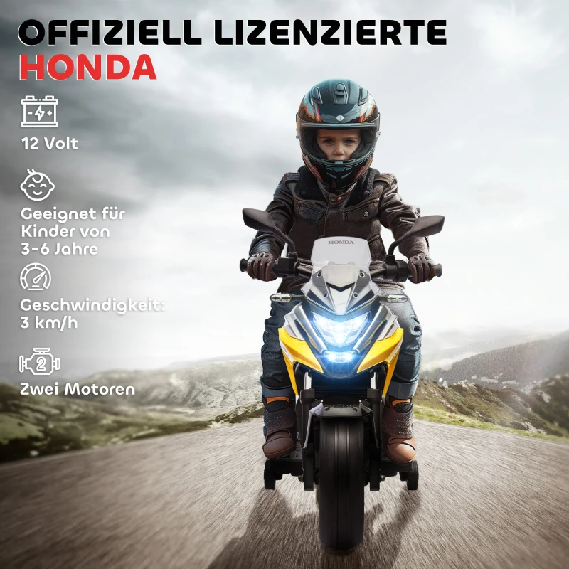 AIYAPLAY Elektrische Kindermotor, Honda, 3 km/u, Muziek & Licht, 3-6 Jaar, tot 30 kg, Geel(m-4)