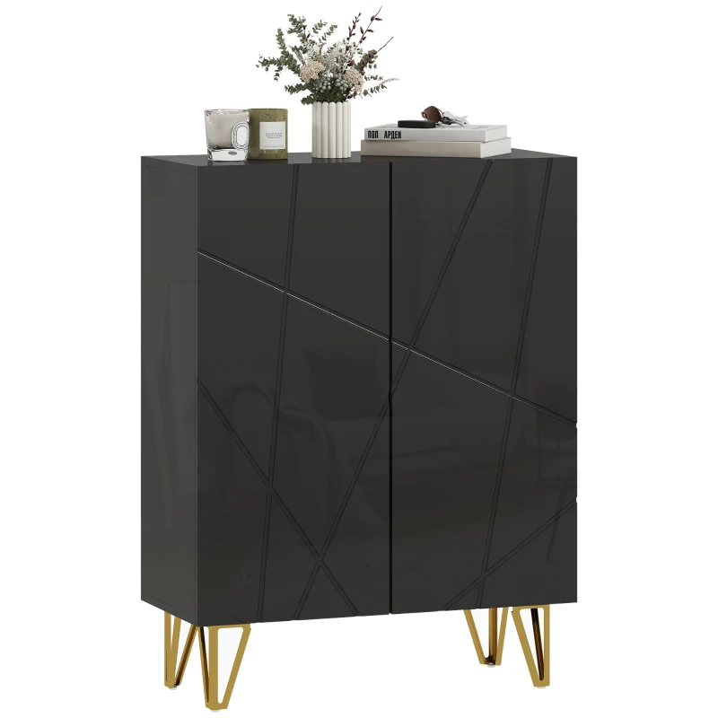 HOMCOM Armoire à chaussures avec 2 portes, meuble à chaussures, rangement à chaussures avec 4 étagères ajustables 72 x 31,5 x 95 cm, Noir