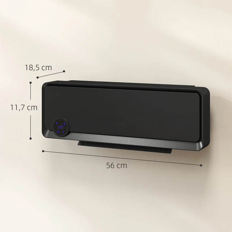 HOMCOM Elektrischer Wandheizer 1000W/2000W Heizgerät mit LED-Display und Fernbedienung 56x18,5x11,7 cm Schwarz