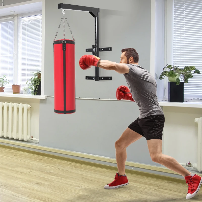 HOMCOM Boxing Bag Mount Wall Mount Punching Bag Sandbag Holder up to 100 kg Capacity 60-88cm Height Adjustable Black