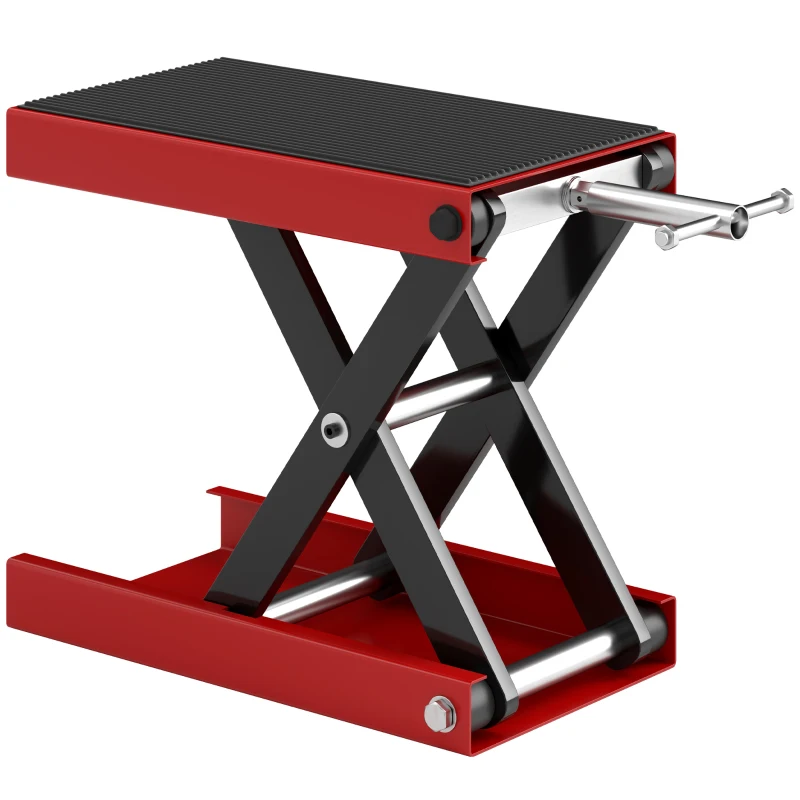 DURHAND 500KG Motorcycle Lift Scissor Jack, Height Adjustable Motorbike Stand with Anti-Slip Wide Deck, Heavy Duty Steel Motorbike Repair Lift Hoist Stand for Home Garage, Red