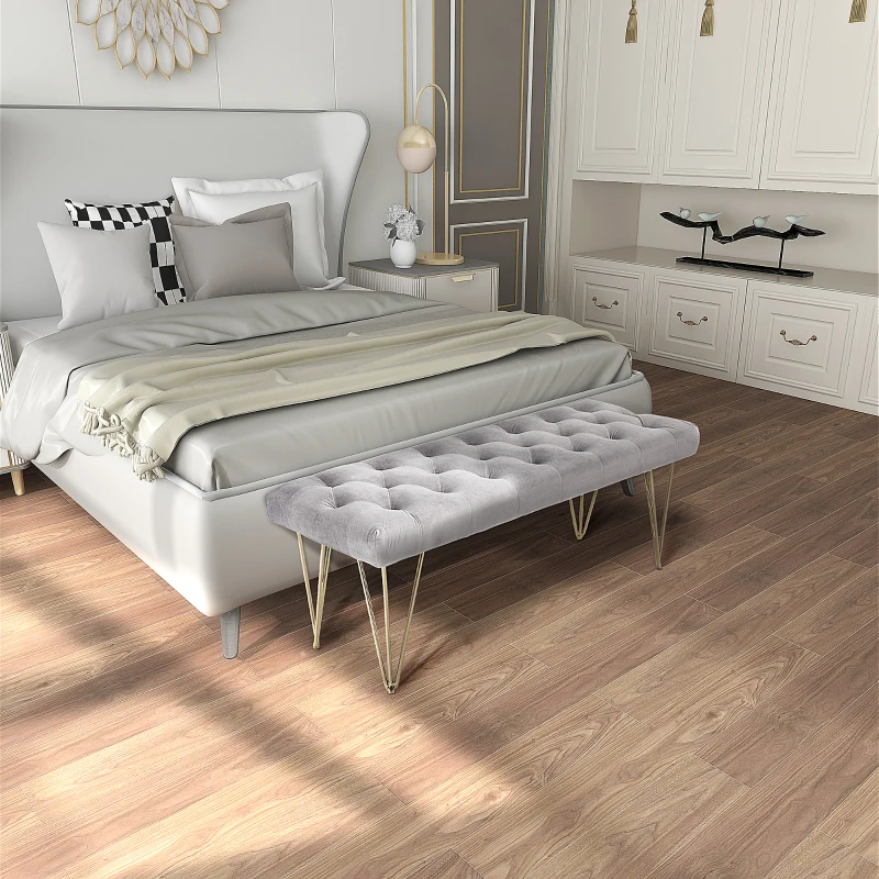 HOMCOM Bench Upholstered Bench Piano Bench Shoe Bench with Velvet Look Bed Bench Piano Bench for Bedroom, Living Room, Hallway, Metal Gray 116 x 44.5 x 49 cm