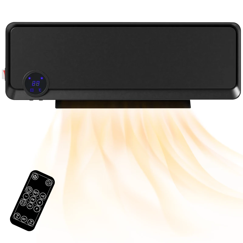 HOMCOM Chauffage Électrique de Pared 1000W/2000W Poêle avec Écran LED et Télécommande 56x18,5x11,7 cm Noir