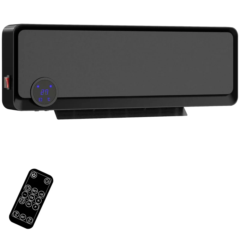 HOMCOM Elektrischer Wandheizer 1000W/2000W Heizgerät mit LED-Display und Fernbedienung 56x18,5x11,7 cm Schwarz