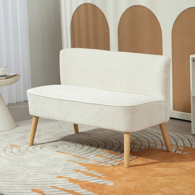 HOMCOM Canapé 2 Places, Rembourrage Moelleux, Revêtement Facile à Entretenir, Supporte Jusqu'à 150 kg, 117 x 56,5 x 77 cm, Blanc Crème(m-5)