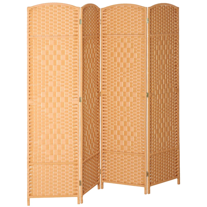 HOMCOM Biombo interior en madera 4 paneles separador de ambiente plegable para sala dormitorio 180 x 180 cm marrón claro