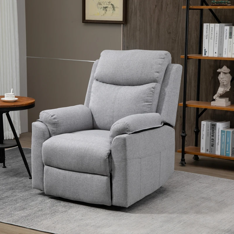 HOMCOM Fauteuil releveur électrique, fauteuil relax électrique avec repose-pied, dossier inclinable, télécommande et poche latérale charge 120kg tissu aspect lin gris clair(m-10)