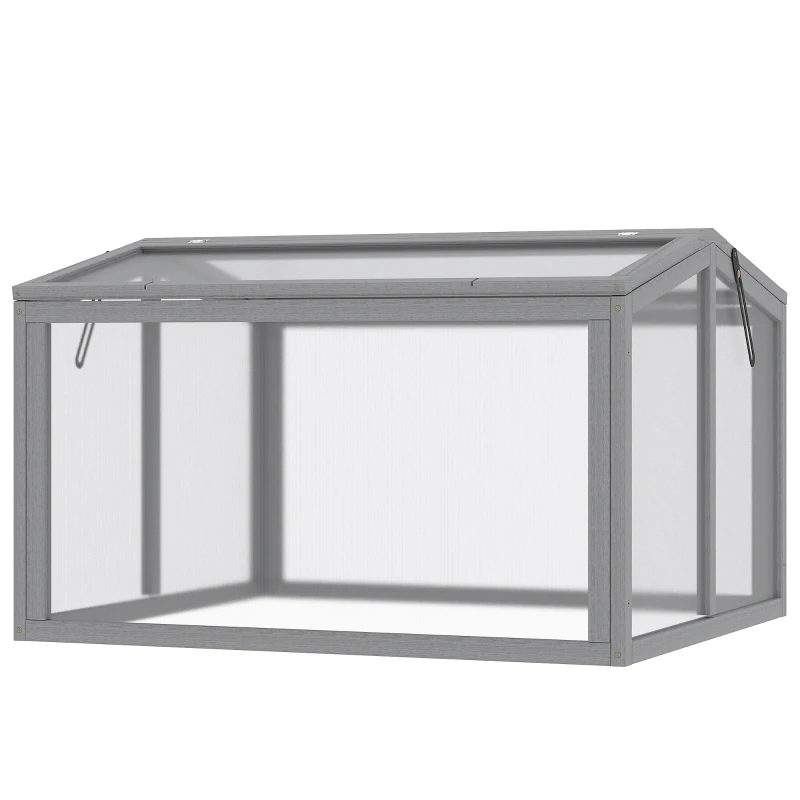 Outsunny Cold Frame Greenhouse Mini Greenhouse Plant Box with Wooden Frame and Polycarbonate Cover Weatherproof Light Gray 90 x 80 x 58 cm