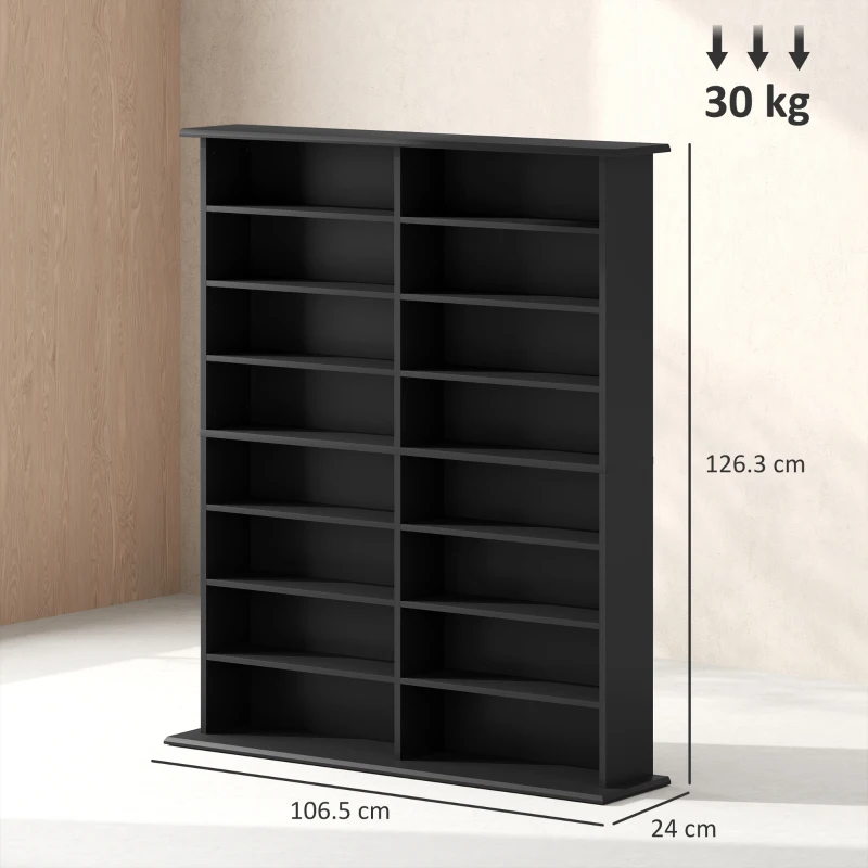 HOMCOM Mobilier Bibliotecă cu 16 Rafturi pentru 720 CD-uri din Lemn 106.5x24x126.3 cm Negru