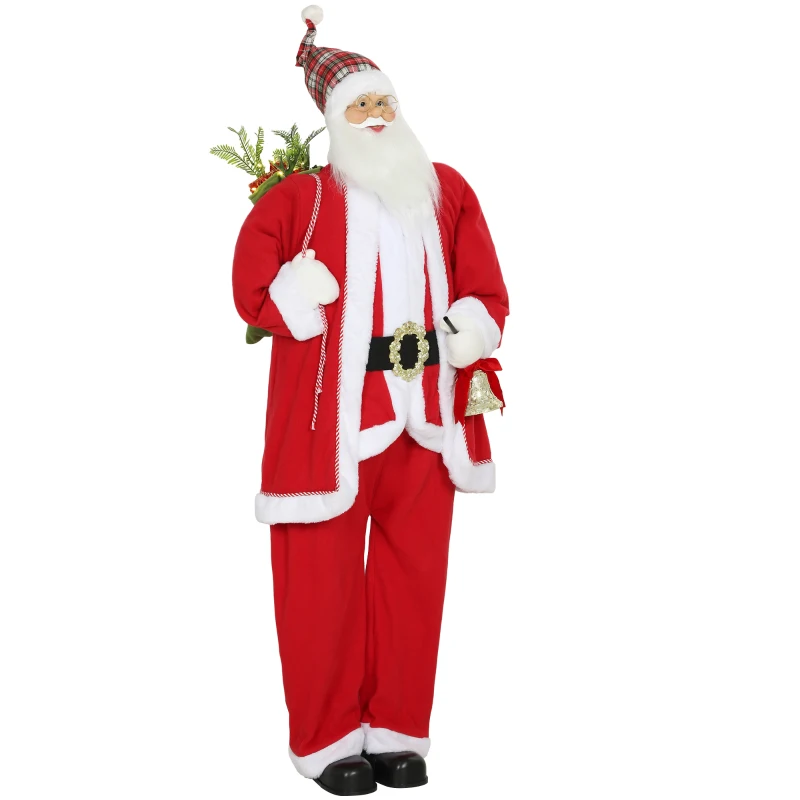 HOMCOM Père Noël 1,6 m debout Père Noël avec cadeaux et cloches de Noël Fonction sonore