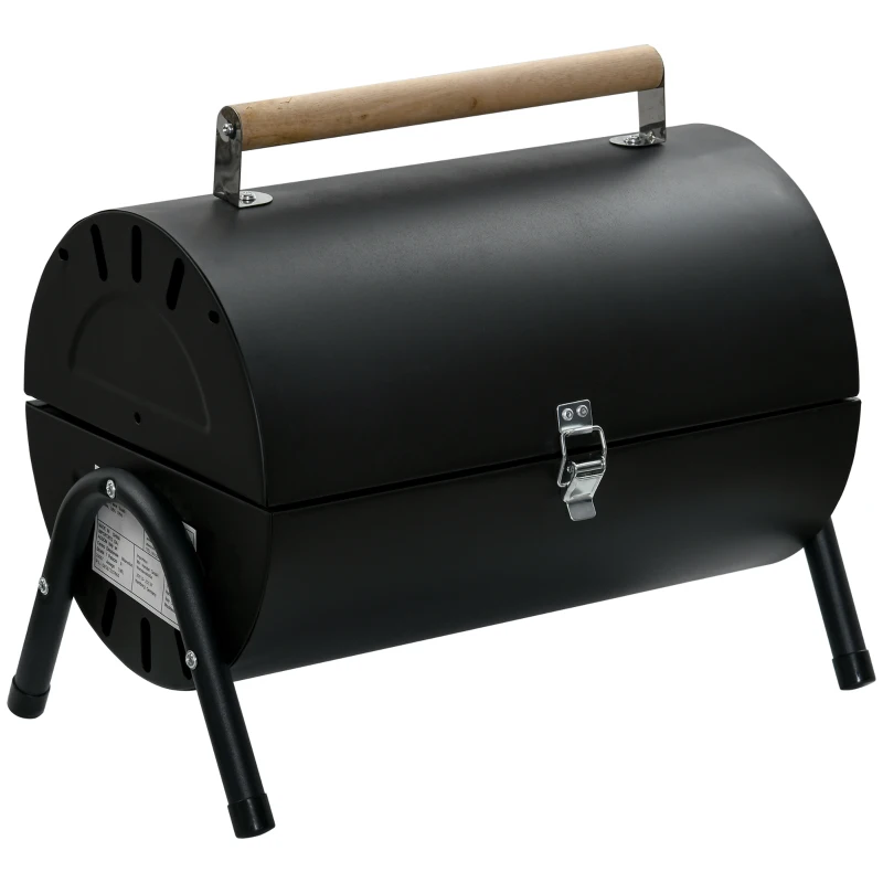 Outsunny Barbacoa de Carbón Portátil Barbacoa Sobremesa con 2 Parrillas Cocina con Asa y Cierre para Asar Picnic Camping Fiesta 42x29x45 cm Negro