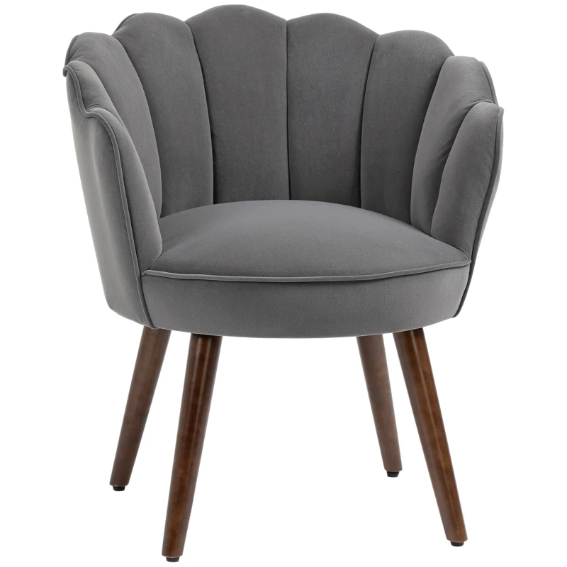 HOMCOM Chair Living Room Lounge Chair in Shell Shape Recliner with Wooden Legs, Upholstered Chair Reading Chair with Velvet Look, Upholstered Chair for Bedroom Dark Gray