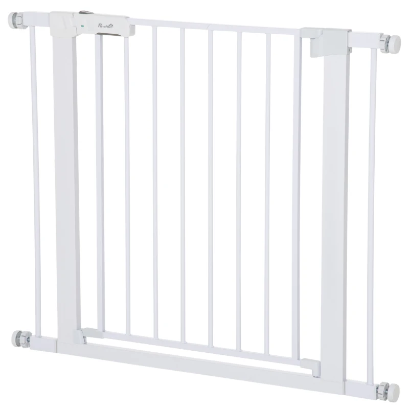 PawHut Door Gate, Drill-Free Installation, Adjustable Width 76-97 cm, One-Hand Opening, Metal, White, 76 cm high