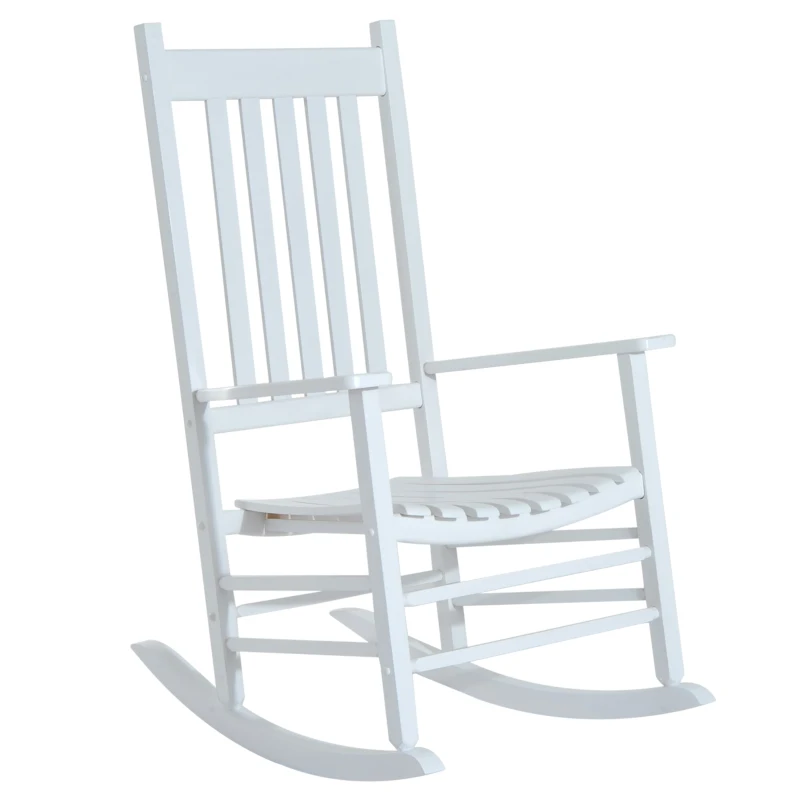 Outsunny Outdoor Poplar Wood Porch Rocking Chair, Patio Armchair Rocker Balcony Deck Garden Chair Seat, White