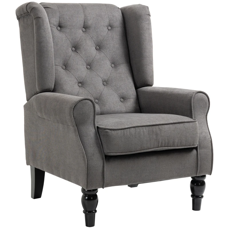HOMCOM Vintage Design Ear Chair, Reading Armchair, Accent Chair, Wooden Material, Buttoned, Grey + Black