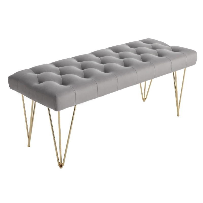 HOMCOM Bench Upholstered Bench Piano Bench Shoe Bench with Velvet Look Bed Bench Piano Bench for Bedroom, Living Room, Hallway, Metal Gray 116 x 44.5 x 49 cm