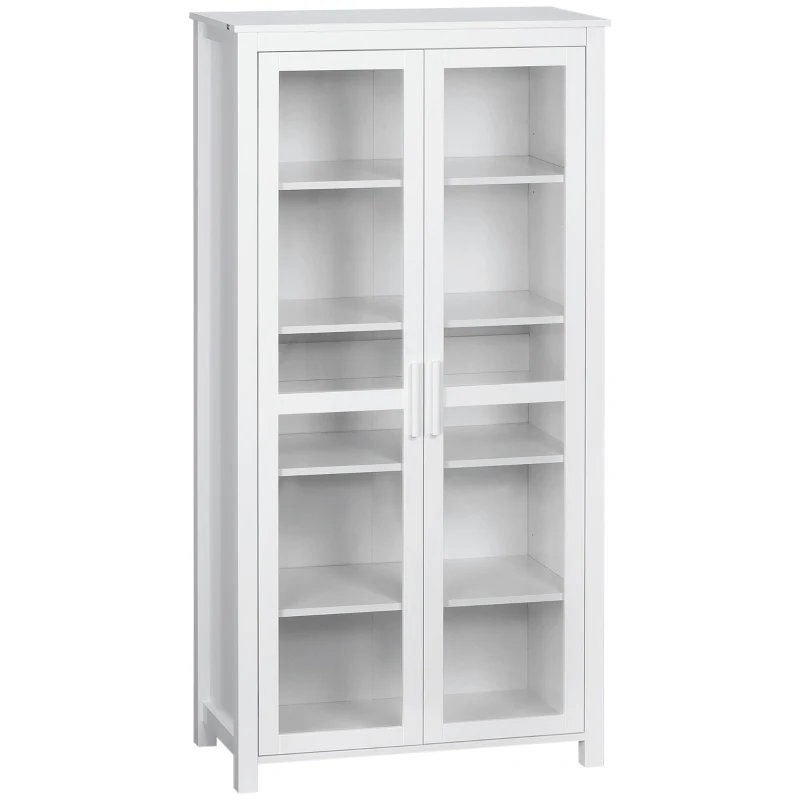 HOMCOM Kitchen Cabinet, 4 Shelves, 2 Glass Doors, 80 cm x 39.5 cm x 160 cm White