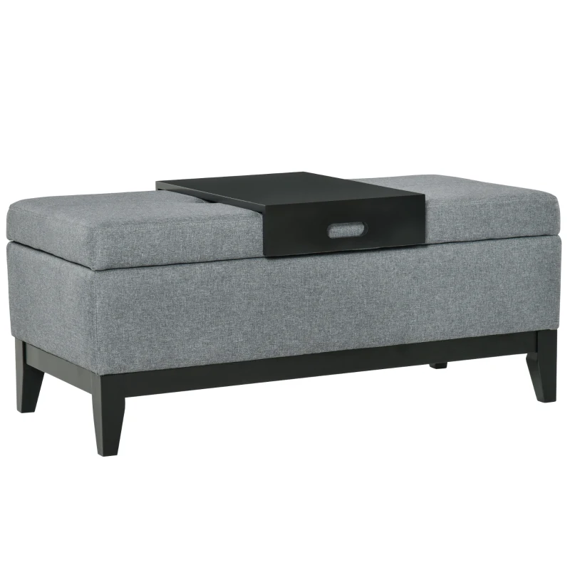 HOMCOM Bench with Storage, Removable Tray Upholstered Bench with Linen Look, Storage Chest with Wooden Legs, Chest Bench for Living Room Bedroom Hallway 107 x 50 x 44 cm, Dark Gray