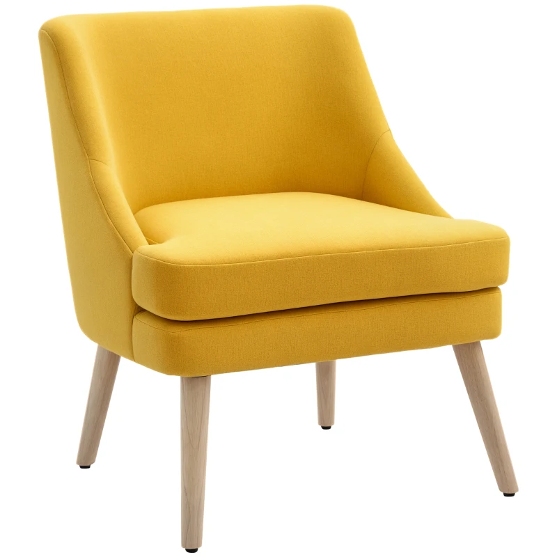 HOMCOM Lounge Chair with Linen Look, Armrest, Upholstered Relax Chair with Wooden Legs, for Living Room, Bedroom, Yellow