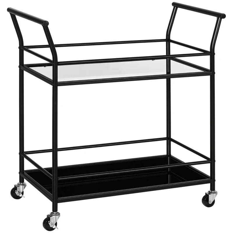 HOMCOM Kitchen Trolley with 4 Wheels, 2 Shelves and Handles, 75 cm x 40 cm x 80 cm, Black
